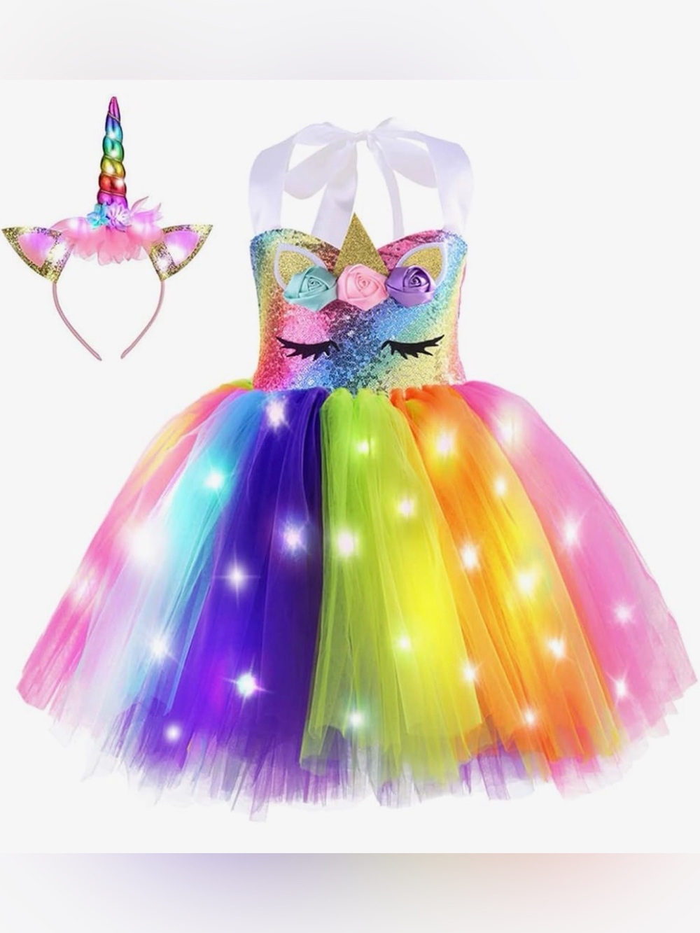 Girls Unicorn LED Light-Up Tutu Dress w/ Headband Size 12-24M / 2T (1-2 Years)